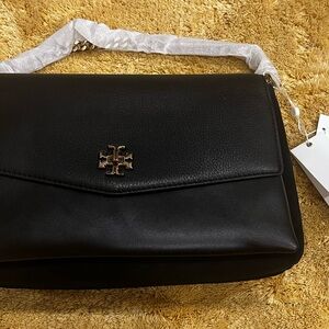 Tory Burch Kira Mixed-Materials Shoulder Bag.